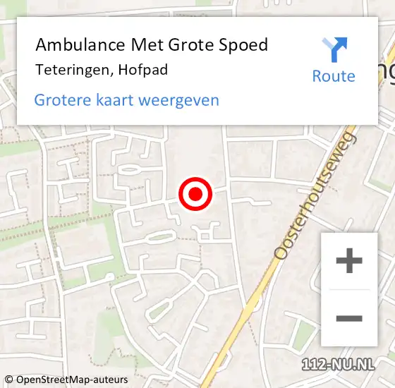 Locatie op kaart van de 112 melding: Ambulance Met Grote Spoed Naar Teteringen, Hofpad op 13 juni 2018 13:09