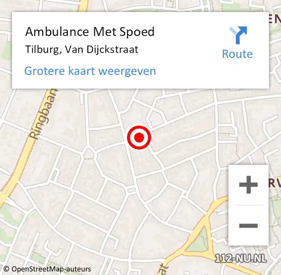 Locatie op kaart van de 112 melding: Ambulance Met Spoed Naar Tilburg, Van Dijckstraat op 13 juni 2018 13:12