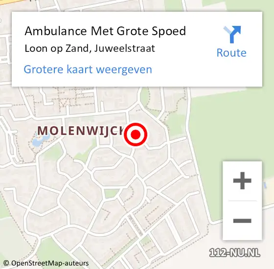 Locatie op kaart van de 112 melding: Ambulance Met Grote Spoed Naar Loon op Zand, Juweelstraat op 13 juni 2018 13:41