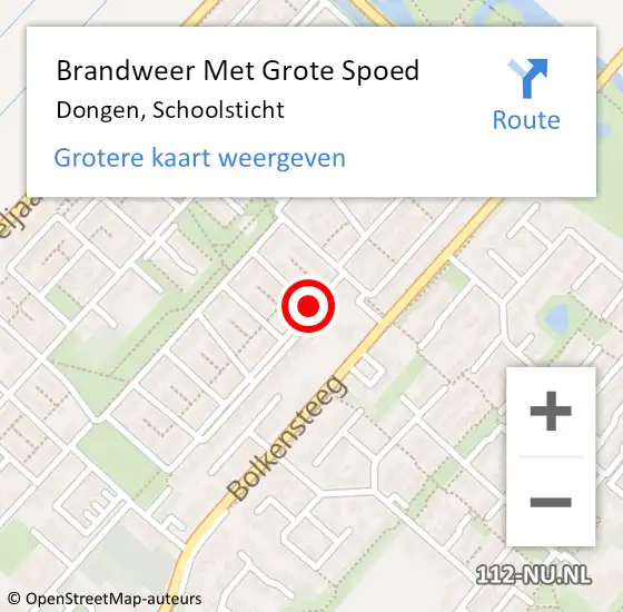 Locatie op kaart van de 112 melding: Brandweer Met Grote Spoed Naar Dongen, Schoolsticht op 13 juni 2018 14:46