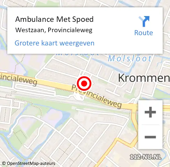 Locatie op kaart van de 112 melding: Ambulance Met Spoed Naar Westzaan, Provincialeweg op 13 juni 2018 15:42