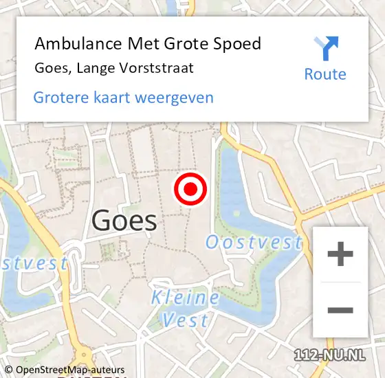 Locatie op kaart van de 112 melding: Ambulance Met Grote Spoed Naar Goes, Lange Vorststraat op 13 juni 2018 16:04