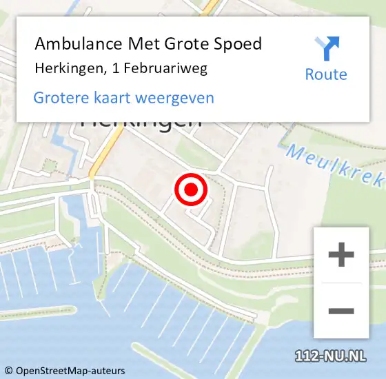 Locatie op kaart van de 112 melding: Ambulance Met Grote Spoed Naar Herkingen, 1 Februariweg op 27 februari 2014 15:46