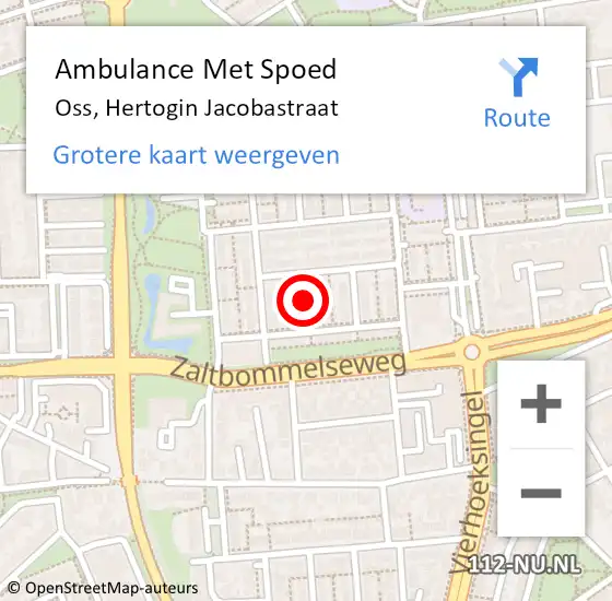 Locatie op kaart van de 112 melding: Ambulance Met Spoed Naar Oss, Hertogin Jacobastraat op 13 juni 2018 17:11