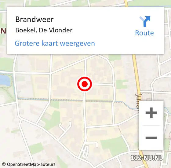 Locatie op kaart van de 112 melding: Brandweer Boekel, De Vlonder op 13 juni 2018 17:22