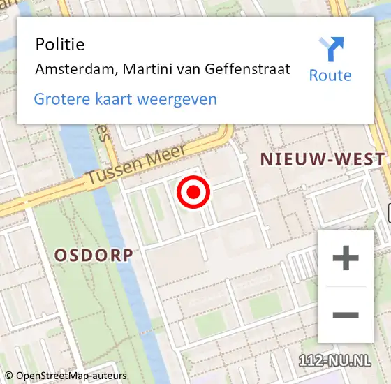 Locatie op kaart van de 112 melding: Politie Amsterdam, Martini van Geffenstraat op 13 juni 2018 17:46