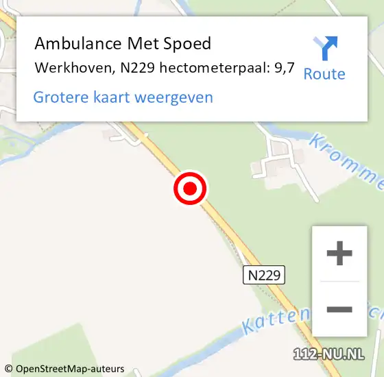 Locatie op kaart van de 112 melding: Ambulance Met Spoed Naar Werkhoven, N229 hectometerpaal: 9,7 op 13 juni 2018 17:48