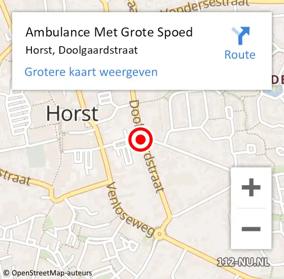 Locatie op kaart van de 112 melding: Ambulance Met Grote Spoed Naar Horst, Doolgaardstraat op 13 juni 2018 17:53
