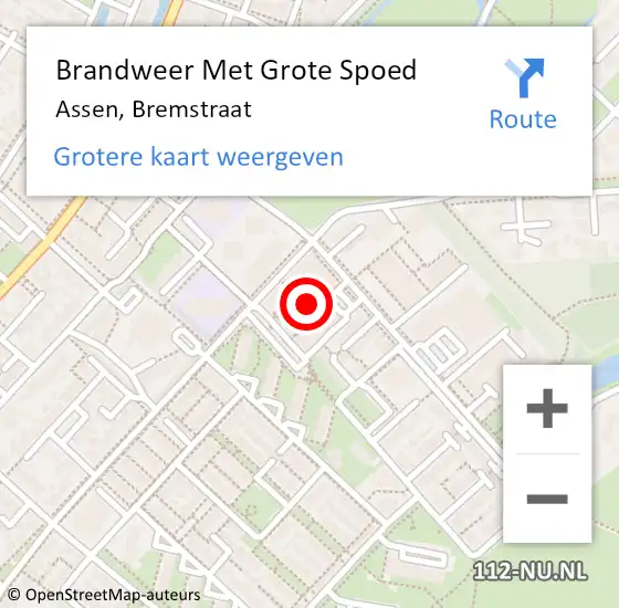 Locatie op kaart van de 112 melding: Brandweer Met Grote Spoed Naar Assen, Bremstraat op 27 februari 2014 15:54