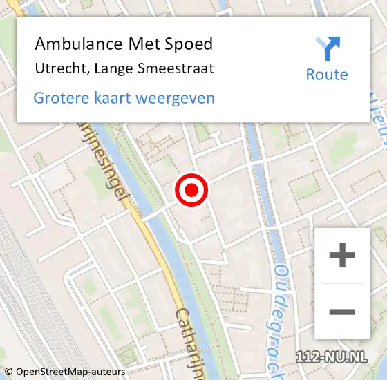Locatie op kaart van de 112 melding: Ambulance Met Spoed Naar Utrecht, Lange Smeestraat op 13 juni 2018 18:19