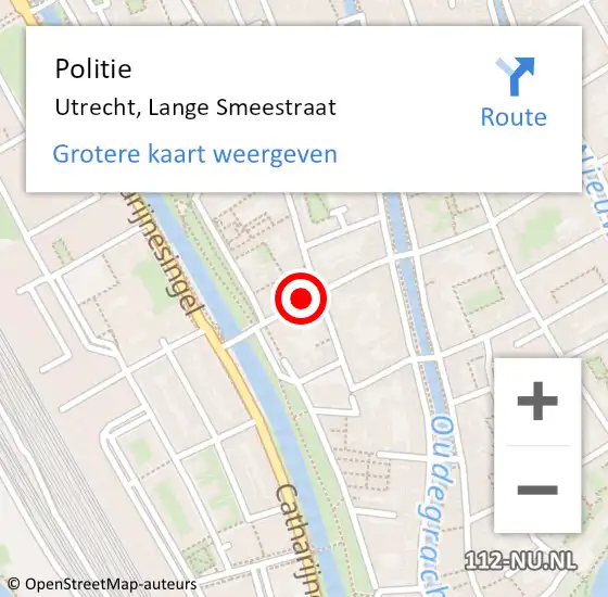 Locatie op kaart van de 112 melding: Politie Utrecht, Lange Smeestraat op 13 juni 2018 18:22