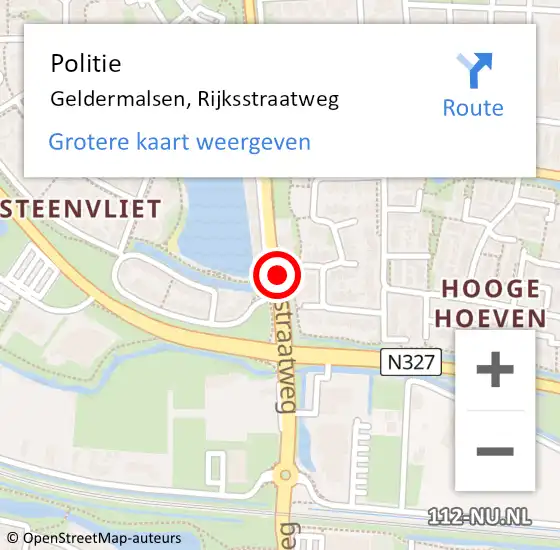 Locatie op kaart van de 112 melding: Politie Geldermalsen, Rijksstraatweg op 13 juni 2018 19:08
