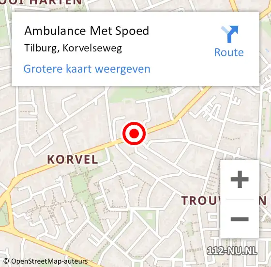 Locatie op kaart van de 112 melding: Ambulance Met Spoed Naar Tilburg, Korvelseweg op 13 juni 2018 20:29