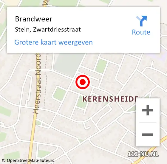 Locatie op kaart van de 112 melding: Brandweer Stein, Zwartdriesstraat op 13 juni 2018 20:38