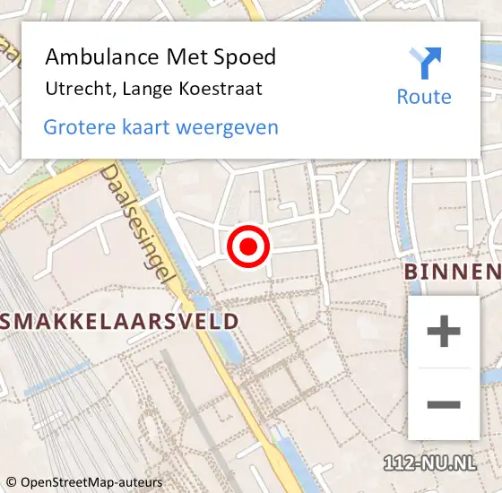 Locatie op kaart van de 112 melding: Ambulance Met Spoed Naar Utrecht, Lange Koestraat op 13 juni 2018 20:45