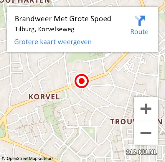 Locatie op kaart van de 112 melding: Brandweer Met Grote Spoed Naar Tilburg, Korvelseweg op 13 juni 2018 20:47