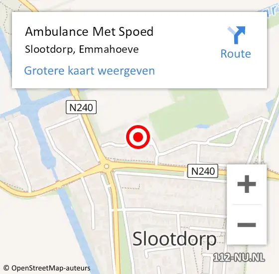 Locatie op kaart van de 112 melding: Ambulance Met Spoed Naar Slootdorp, Emmahoeve op 13 juni 2018 20:54