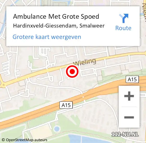 Locatie op kaart van de 112 melding: Ambulance Met Grote Spoed Naar Hardinxveld-Giessendam, Smalweer op 13 juni 2018 21:37