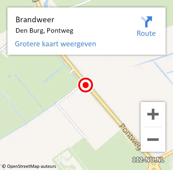 Locatie op kaart van de 112 melding: Brandweer Den Burg, Pontweg op 13 juni 2018 22:33