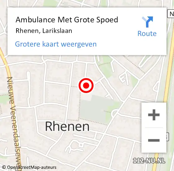 Locatie op kaart van de 112 melding: Ambulance Met Grote Spoed Naar Rhenen, Larikslaan op 13 juni 2018 23:03