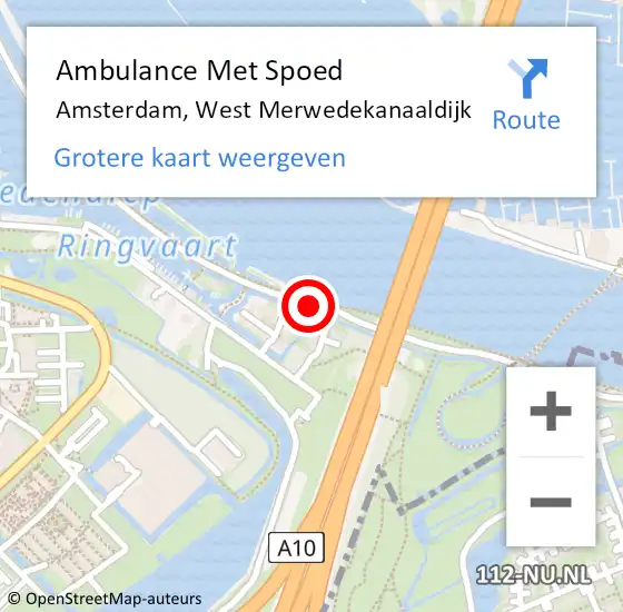Locatie op kaart van de 112 melding: Ambulance Met Spoed Naar Amsterdam, West Merwedekanaaldijk op 13 juni 2018 23:08