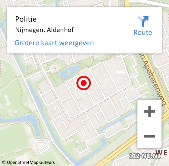 Locatie op kaart van de 112 melding: Politie Nijmegen, Aldenhof op 14 juni 2018 01:00