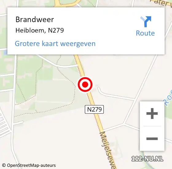Locatie op kaart van de 112 melding: Brandweer Heibloem, N279 op 14 juni 2018 01:24