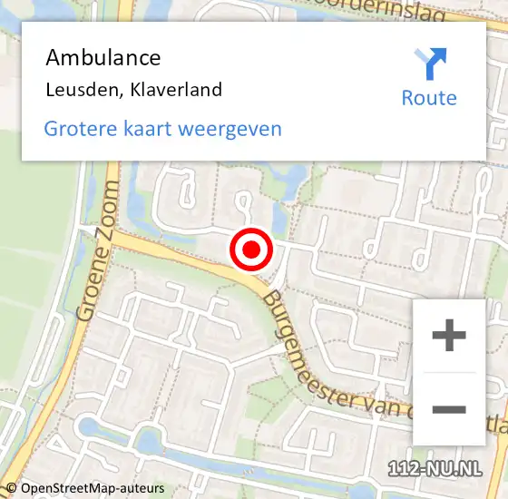 Locatie op kaart van de 112 melding: Ambulance Leusden, Klaverland op 14 juni 2018 02:13