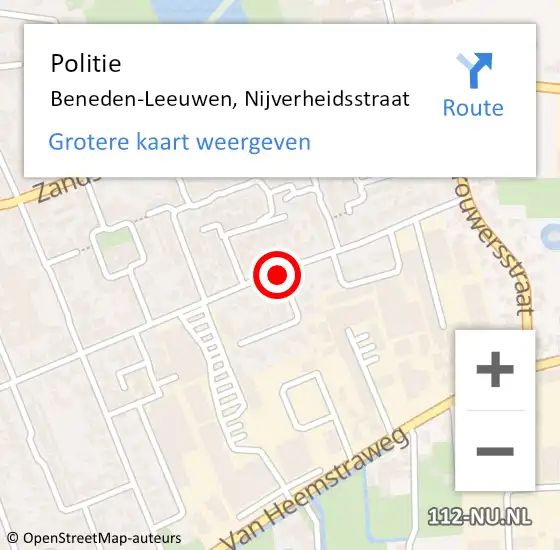 Locatie op kaart van de 112 melding: Politie Beneden-Leeuwen, Nijverheidsstraat op 14 juni 2018 03:26