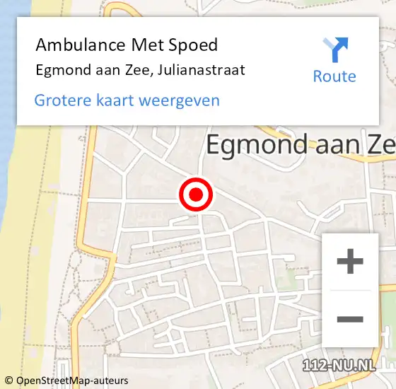 Locatie op kaart van de 112 melding: Ambulance Met Spoed Naar Egmond aan Zee, Julianastraat op 14 juni 2018 04:48