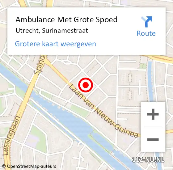 Locatie op kaart van de 112 melding: Ambulance Met Grote Spoed Naar Utrecht, Surinamestraat op 14 juni 2018 06:12