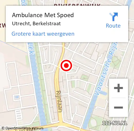 Locatie op kaart van de 112 melding: Ambulance Met Spoed Naar Utrecht, Berkelstraat op 14 juni 2018 06:29