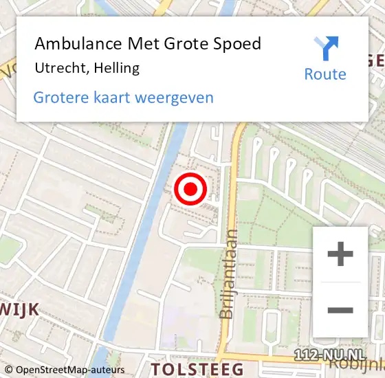 Locatie op kaart van de 112 melding: Ambulance Met Grote Spoed Naar Utrecht, Helling op 14 juni 2018 07:46