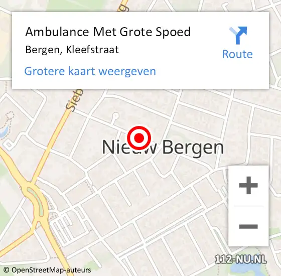 Locatie op kaart van de 112 melding: Ambulance Met Grote Spoed Naar Bergen, Kleefstraat op 14 juni 2018 07:48