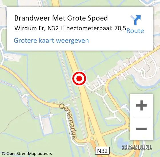 Locatie op kaart van de 112 melding: Brandweer Met Grote Spoed Naar Wirdum Fr, N32 Li hectometerpaal: 70,5 op 14 juni 2018 07:58