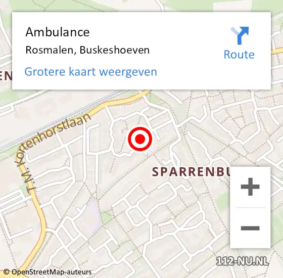 Locatie op kaart van de 112 melding: Ambulance Rosmalen, Buskeshoeven op 14 juni 2018 08:03