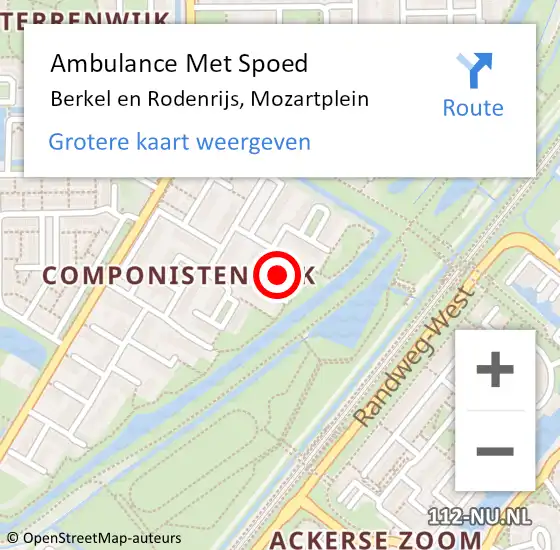 Locatie op kaart van de 112 melding: Ambulance Met Spoed Naar Berkel en Rodenrijs, Mozartplein op 14 juni 2018 08:45