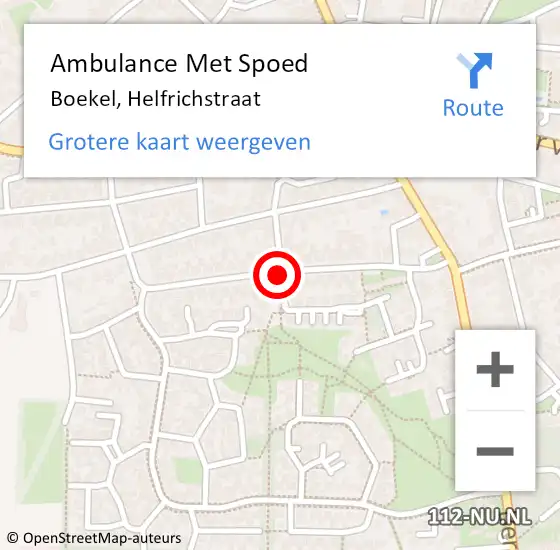Locatie op kaart van de 112 melding: Ambulance Met Spoed Naar Boekel, Helfrichstraat op 14 juni 2018 09:03