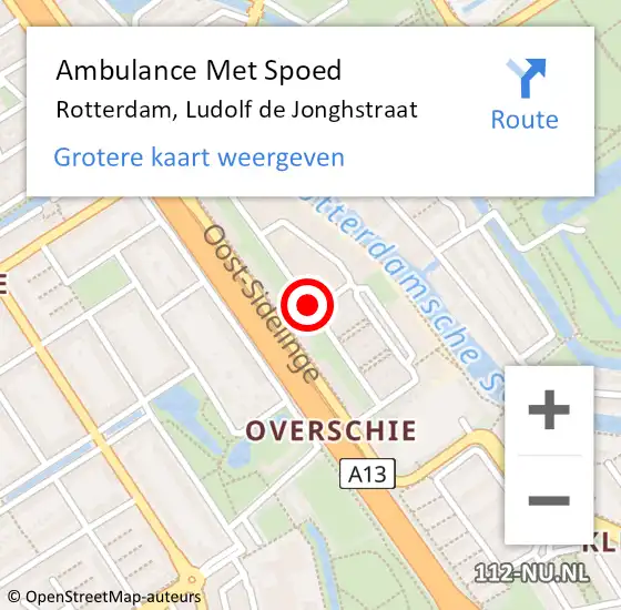 Locatie op kaart van de 112 melding: Ambulance Met Spoed Naar Rotterdam, Ludolf De Jonghstraat op 14 juni 2018 09:21