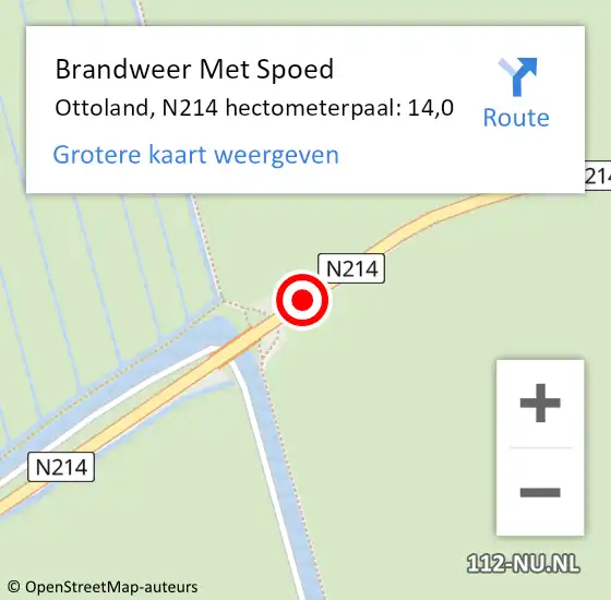 Locatie op kaart van de 112 melding: Brandweer Met Spoed Naar Ottoland, N214 hectometerpaal: 14,0 op 14 juni 2018 09:33