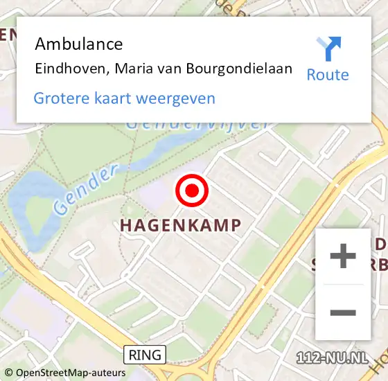 Locatie op kaart van de 112 melding: Ambulance Eindhoven, Maria van Bourgondielaan op 14 juni 2018 10:28
