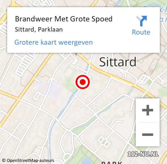 Locatie op kaart van de 112 melding: Brandweer Met Grote Spoed Naar Sittard, Parklaan op 14 juni 2018 11:16