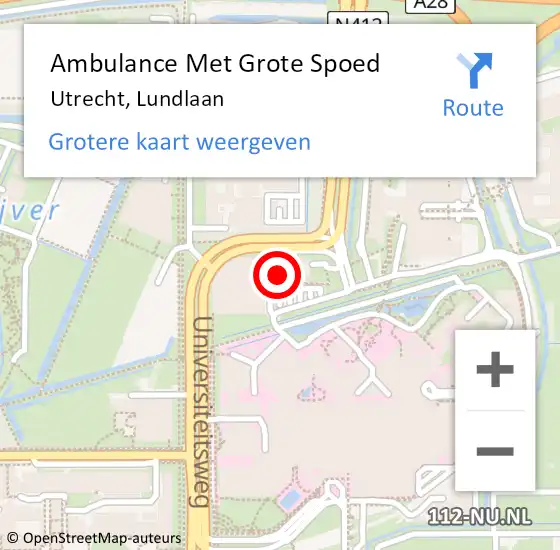 Locatie op kaart van de 112 melding: Ambulance Met Grote Spoed Naar Utrecht, Lundlaan op 14 juni 2018 11:16