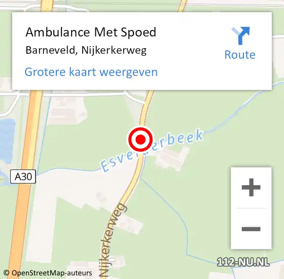 Locatie op kaart van de 112 melding: Ambulance Met Spoed Naar Barneveld, Nijkerkerweg op 14 juni 2018 11:23