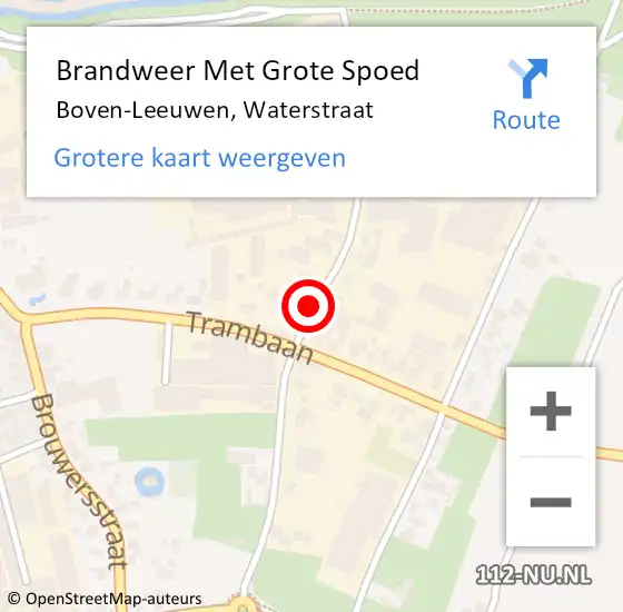 Locatie op kaart van de 112 melding: Brandweer Met Grote Spoed Naar Boven-Leeuwen, Waterstraat op 14 juni 2018 11:29