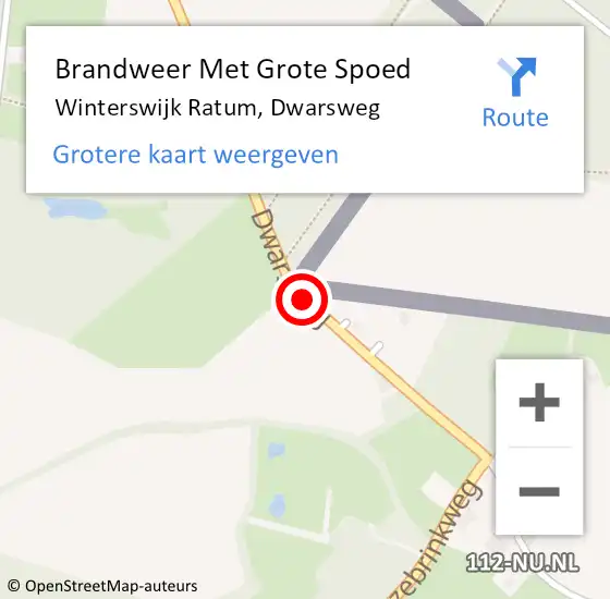 Locatie op kaart van de 112 melding: Brandweer Met Grote Spoed Naar Winterswijk Ratum, Dwarsweg op 27 februari 2014 16:54