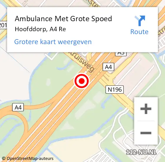 Locatie op kaart van de 112 melding: Ambulance Met Grote Spoed Naar Hoofddorp, A4 Re hectometerpaal: 10,0 op 14 juni 2018 11:56