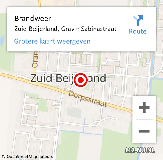 Locatie op kaart van de 112 melding: Brandweer Zuid-Beijerland, Gravin Sabinastraat op 14 juni 2018 12:42