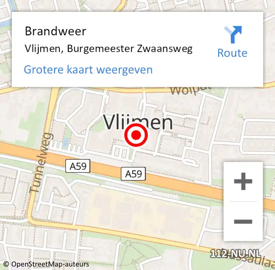 Locatie op kaart van de 112 melding: Brandweer Vlijmen, Burgemeester Zwaansweg op 14 juni 2018 13:00