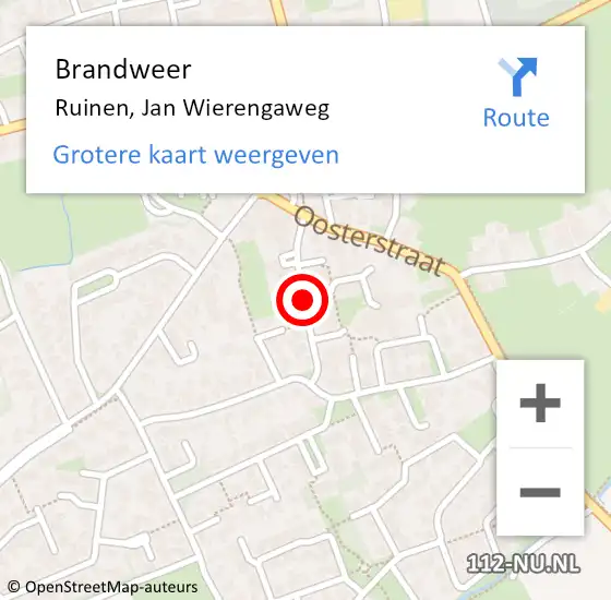 Locatie op kaart van de 112 melding: Brandweer Ruinen, Jan Wierengaweg op 14 juni 2018 14:16